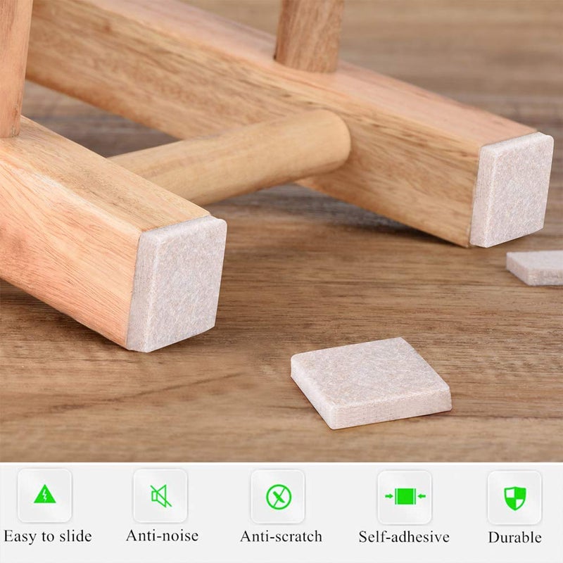 PremiFix Felt Furniture Pads Beige 1" 48Pieces Pack Square Self Adhesive Furniture Pads Anti Scratch Felt Pads Heavy Duty 5mm Thick Floor Protector for Chair Feet for Hardwood Floor - Image 4